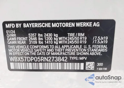 2024 BMW X3 xDrive30I z USA, uszkodzony, nr VIN WBX57DP05RN273842
